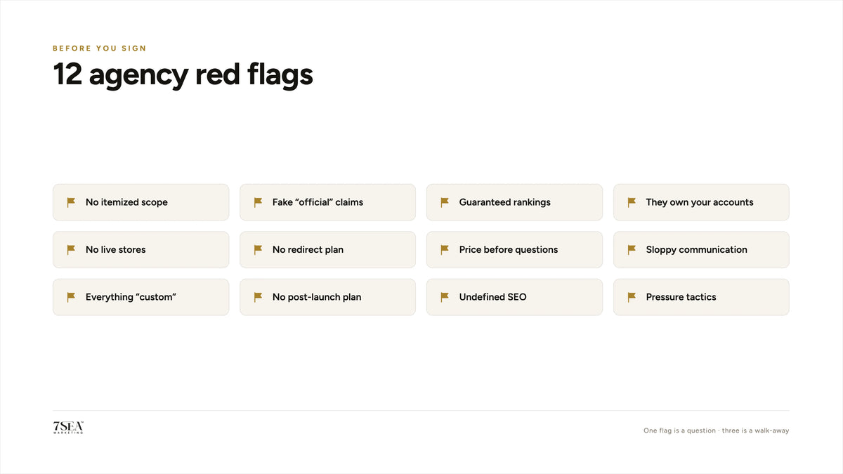 How to Choose a Shopify Development Agency (12 Questions, 8 Red Flags)