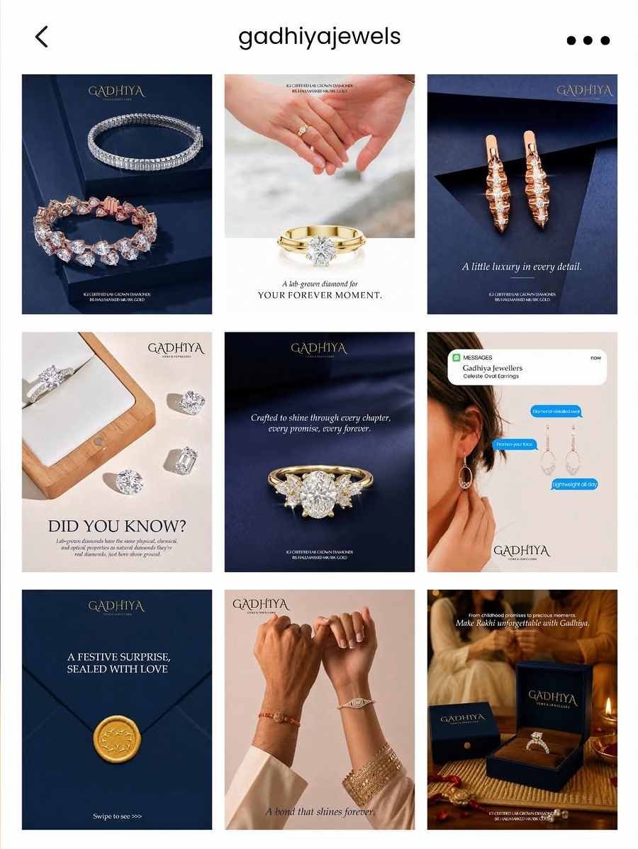 Gadhiya Jewels lab-grown diamond jewellery Instagram content by 7SEA Marketing